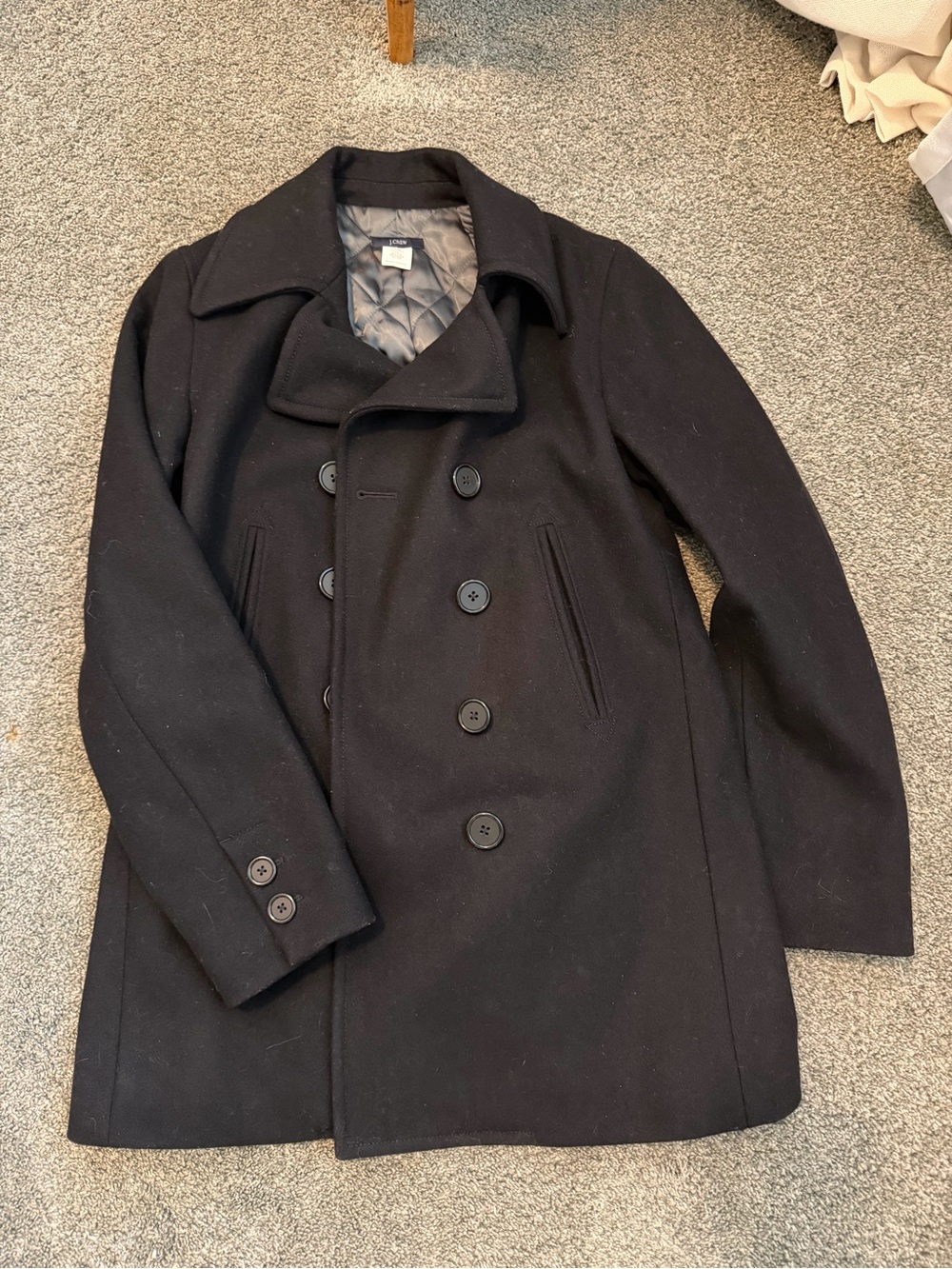 J.Crew Black Wool Double-Breasted Peacoat with Thinsulate - Size Small - Picture 1 of 8